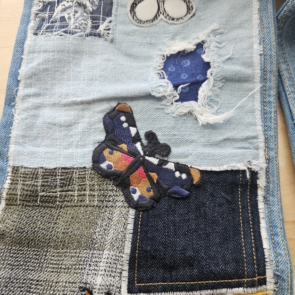 Urban Outfitters BDG Womens High Rise Patchwork Boho Flare Raw Hem Jeans Sz 27 - Picture 8 of 16
